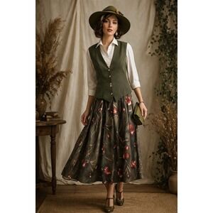 Vintage Just In Thyme Cottagecore Festival Midi Dress Art To Wear Floral Size 12